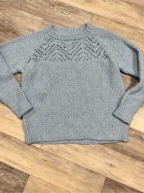 Light Gray Lace-Yoke Crewneck Sweater